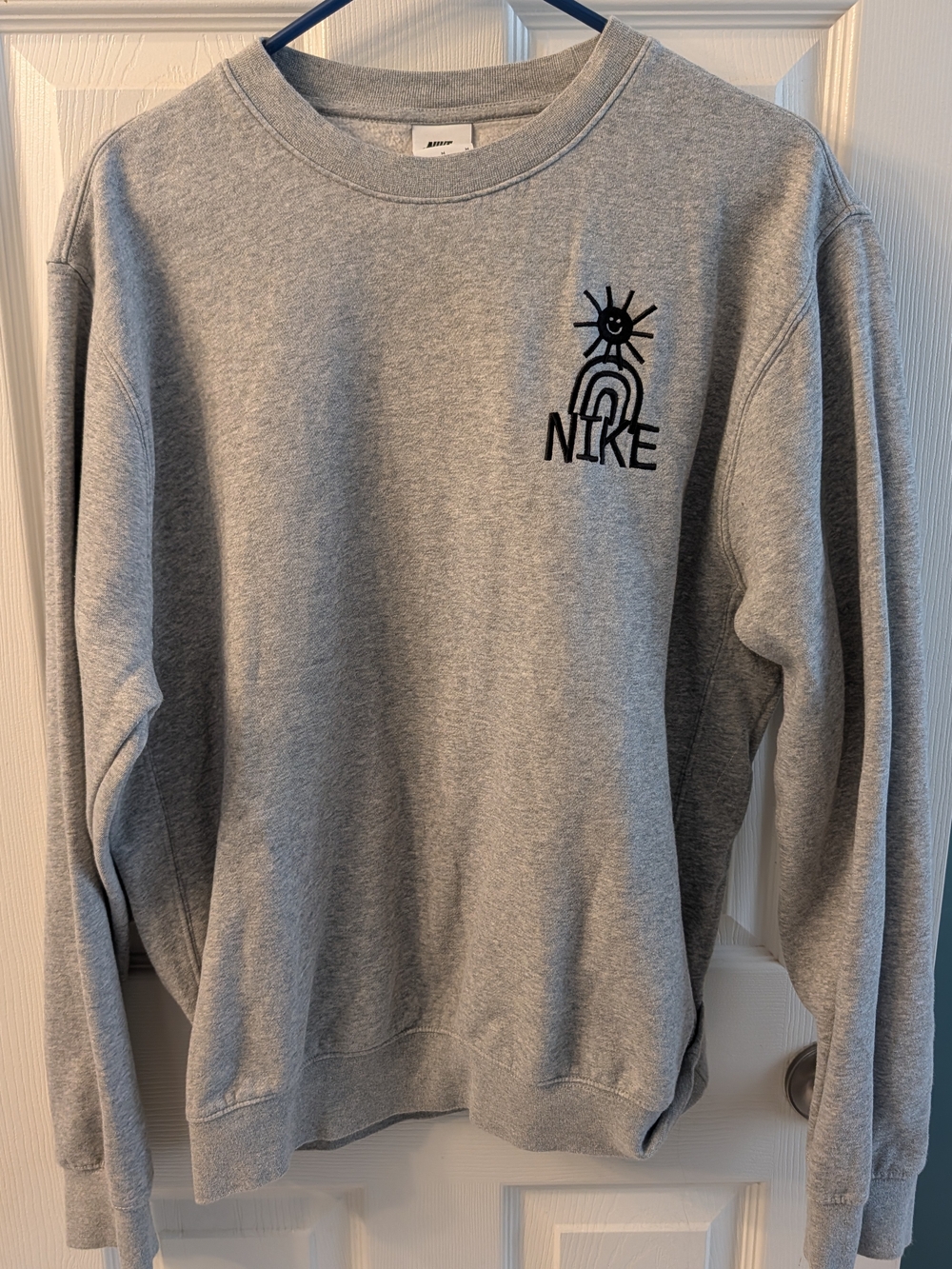 Men's Nike Grey Crewneck Sweatshirt with Black Graphic Logo